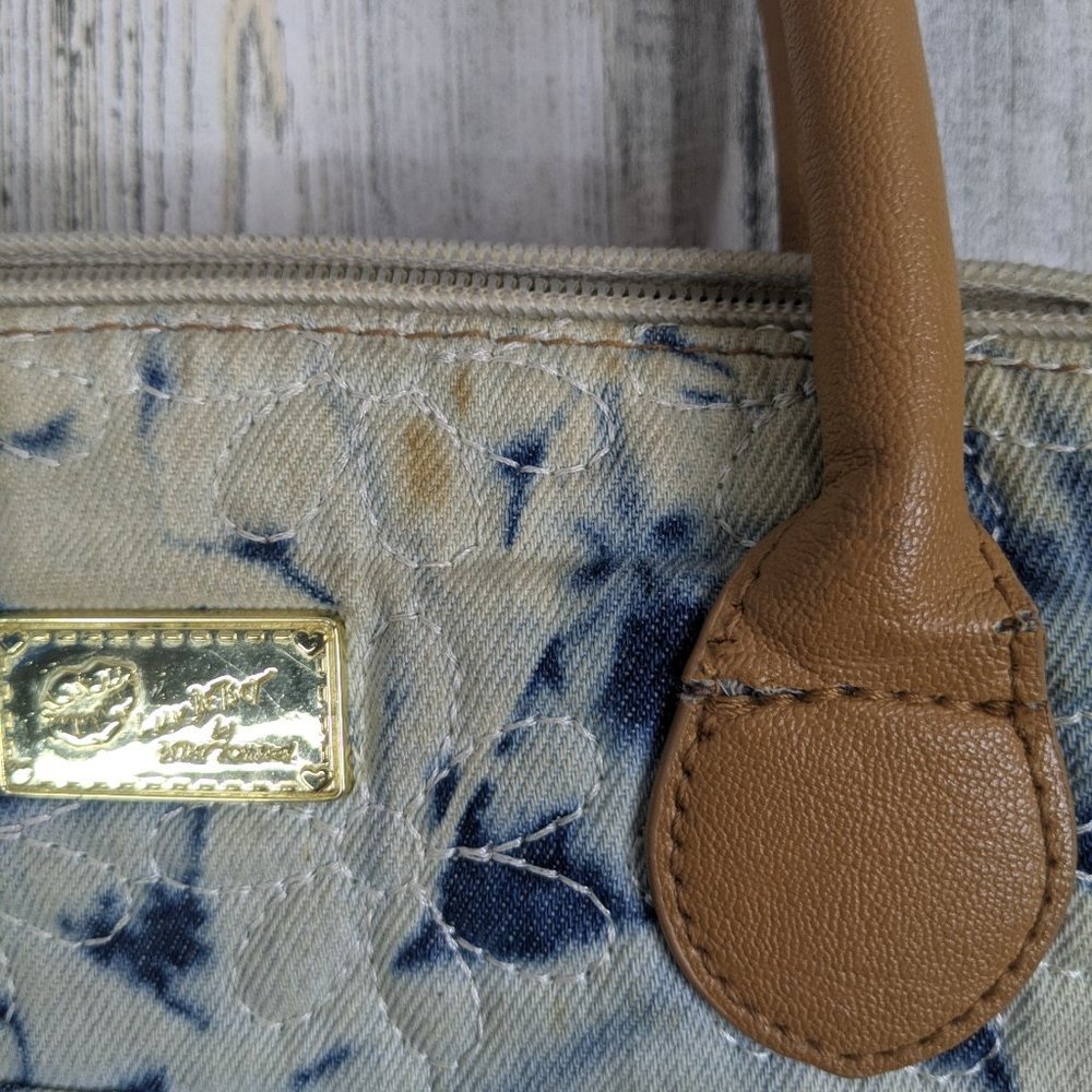 Betsey Johnson Blue Tan Bleach Dyed Shoulder Bag - Picture 8 of 16